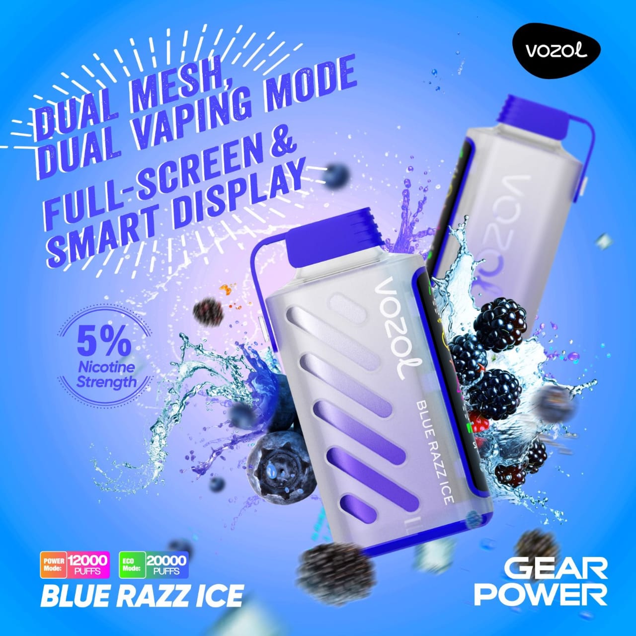 VOZOL Gear Power 20000 Puffs Disposable Dual Vaping Mode