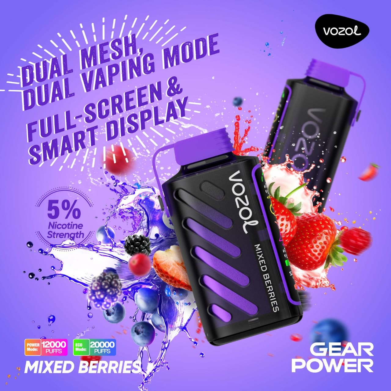 VOZOL Gear Power 20000 Puffs Disposable Dual Vaping Mode