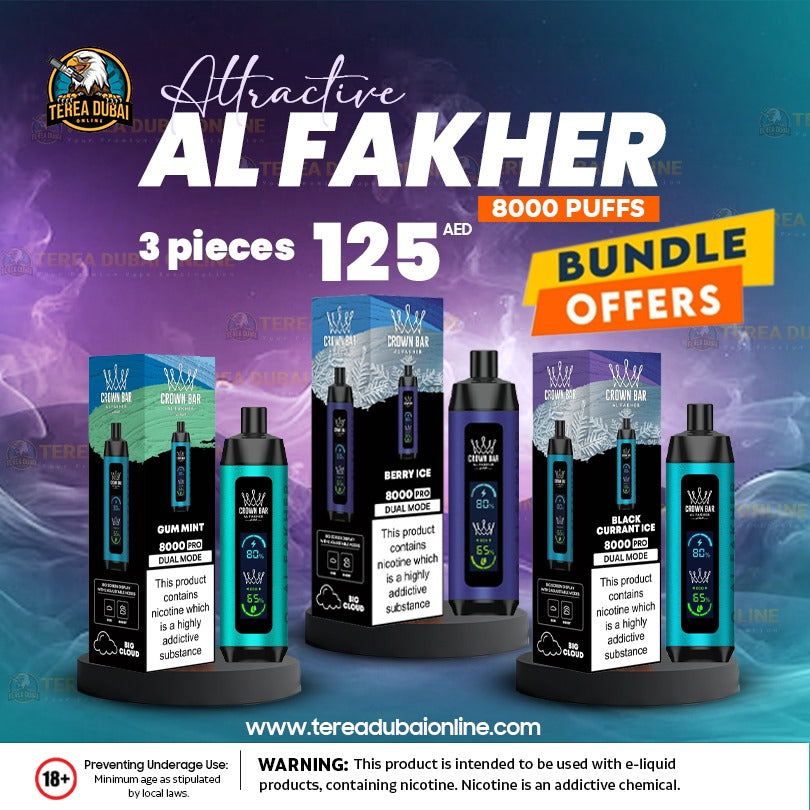 Crown Bar Al Fakher Pro 8000 Puffs - 3p Bundle Offer in Dubai UAE