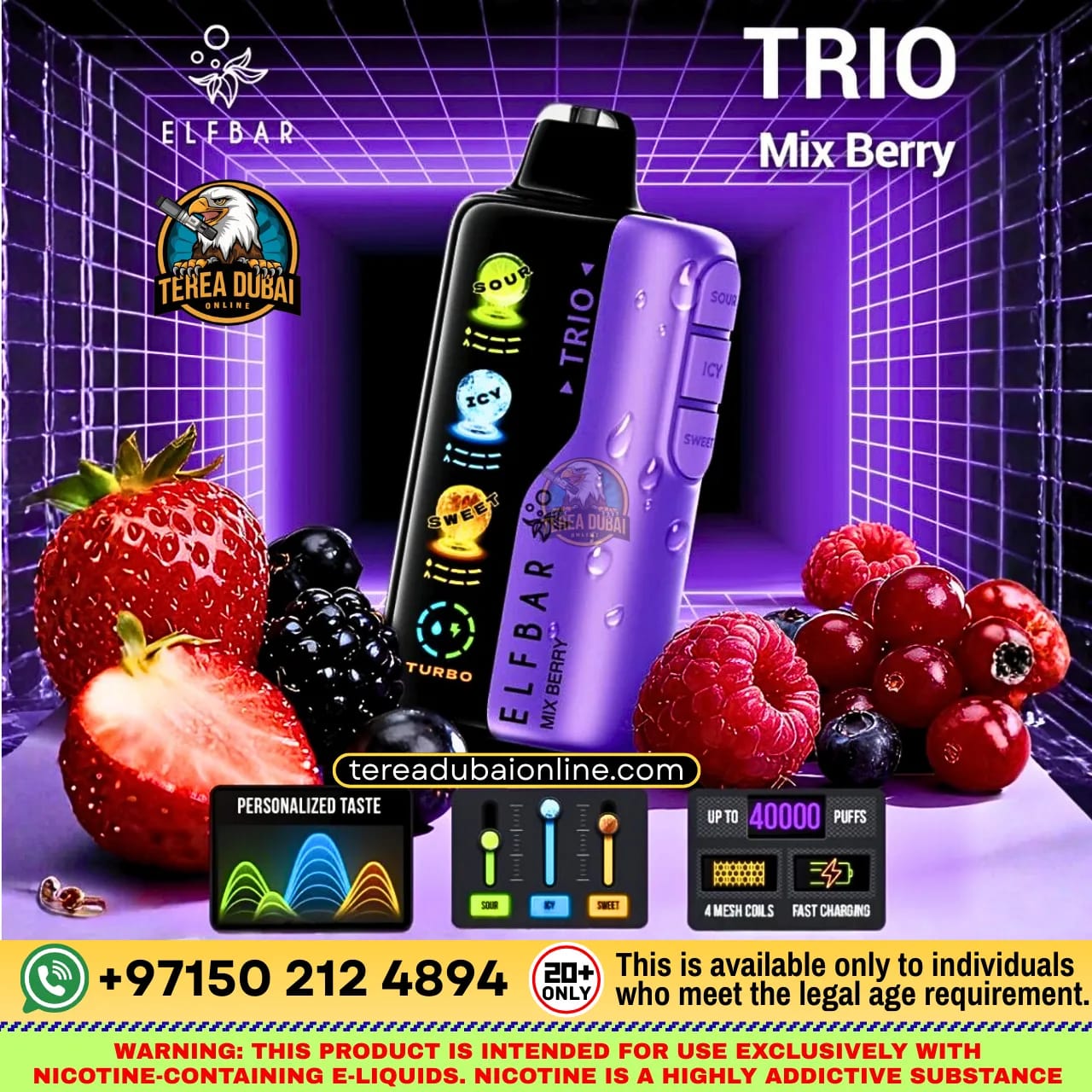 Elf Bar TRIO 40000 Puffs Disposable Vape 50mg Triple Flavor Mode in Dubai UAE