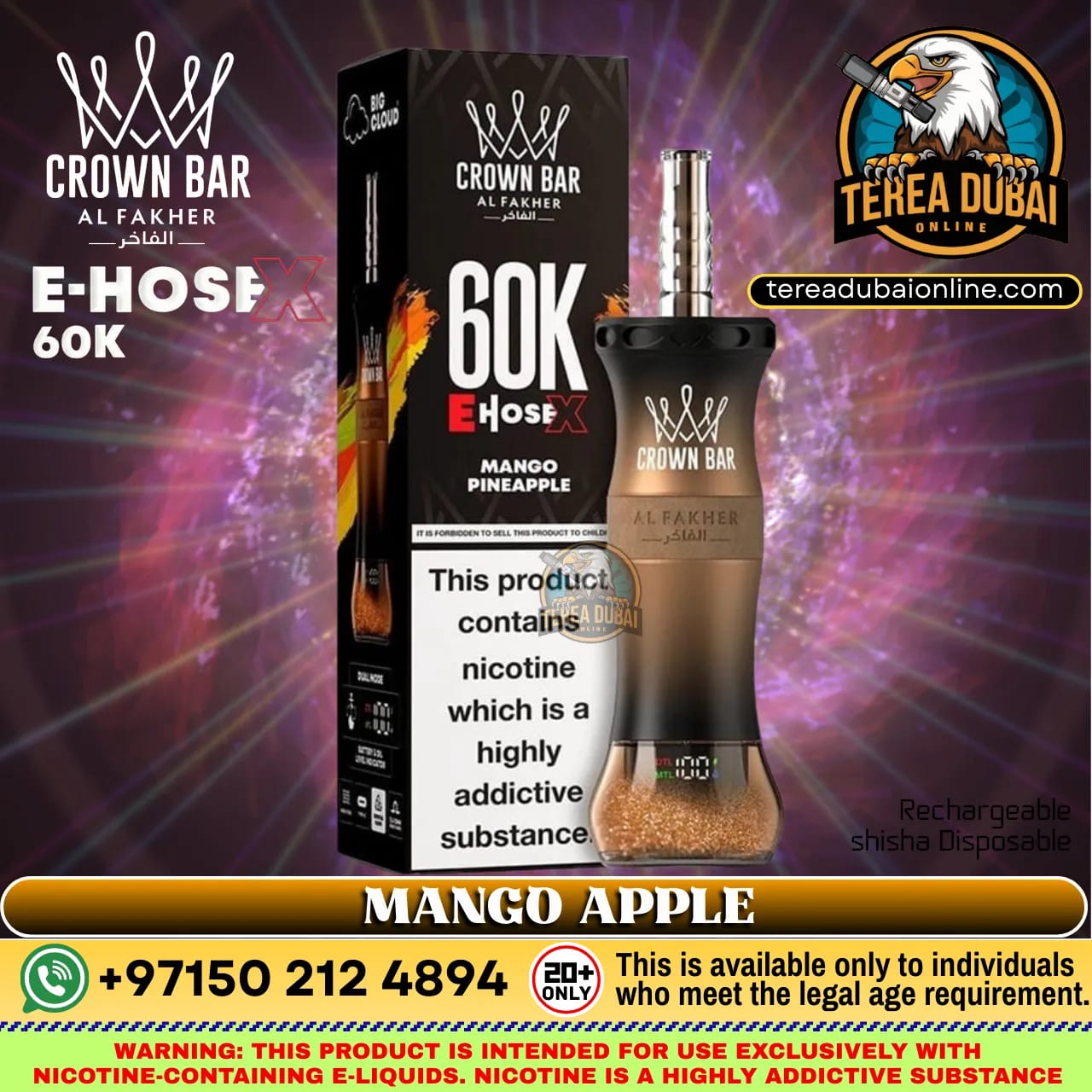 Crown Bar Al Fakher E Hose X 60000 Puffs Disposable Vape in Dubai