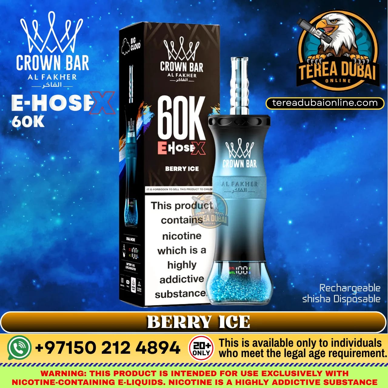 Crown Bar Al Fakher E Hose X 60000 Puffs Disposable Vape in Dubai