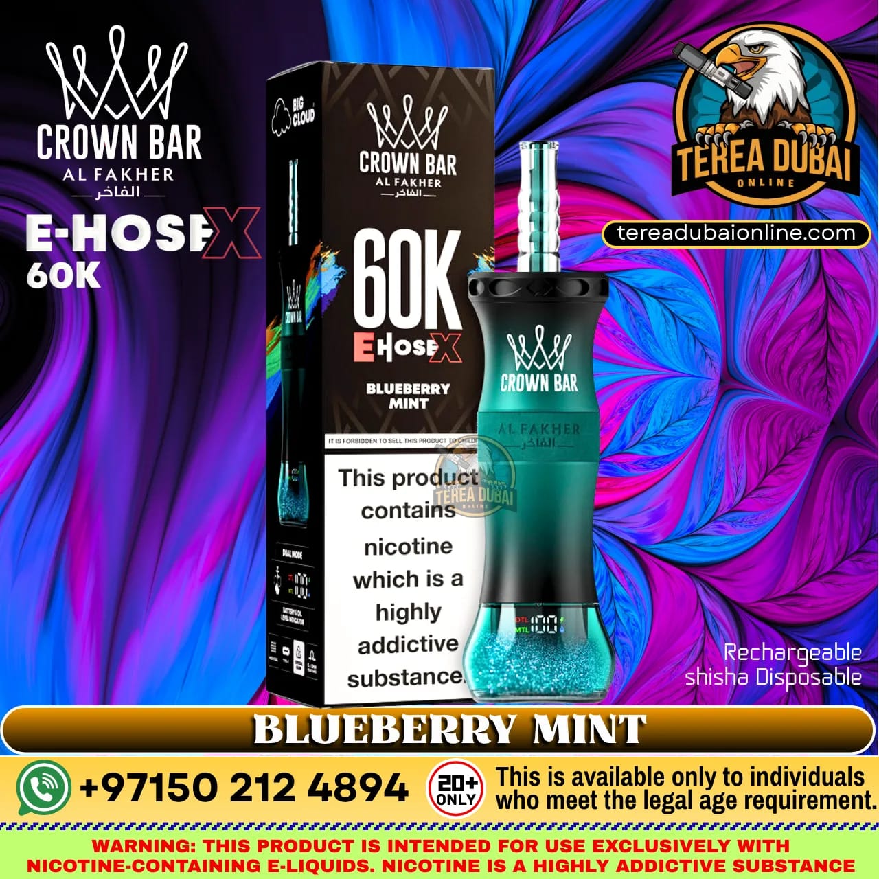 Crown Bar Al Fakher E Hose X 60000 Puffs Disposable Vape in Dubai