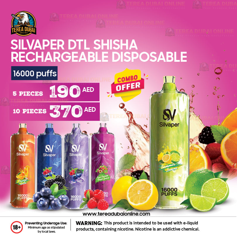 Best Offer Silvaper DTL Shisha 16000 Puffs 5p Combo Rechargeable Disposable Vape