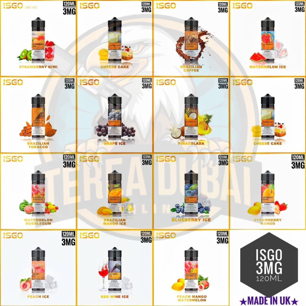 ISGO 120ML E LIQUID 3MG ALL FLAVORS IN UAE