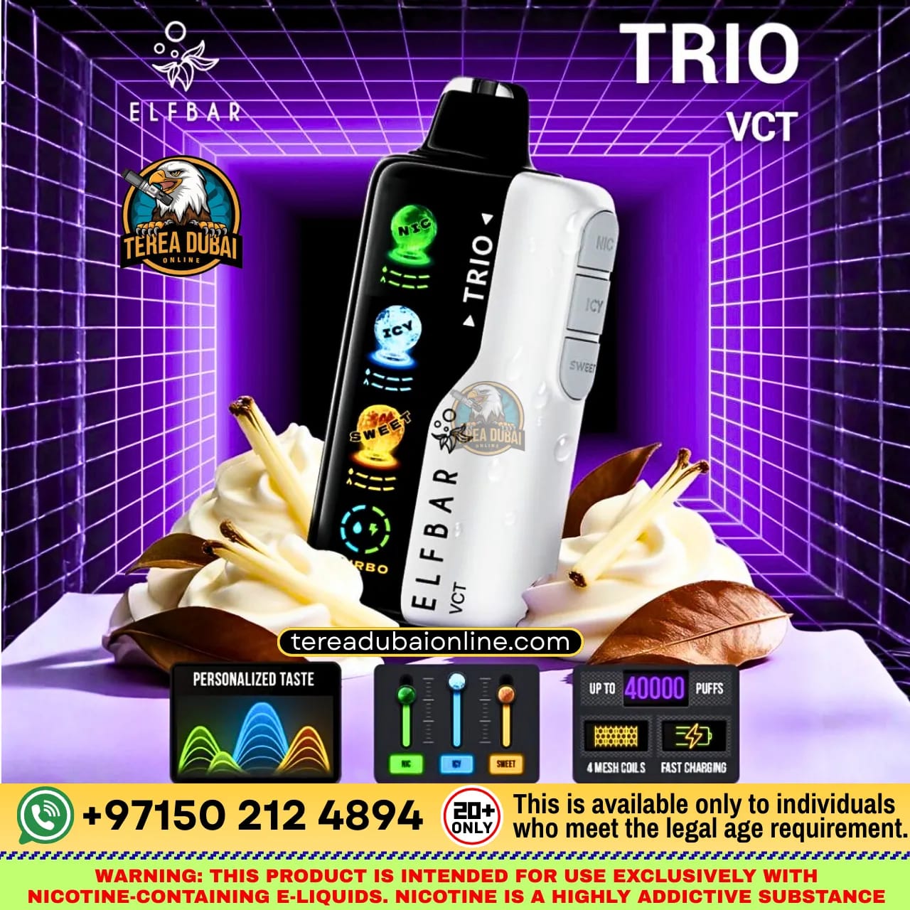 Elf Bar TRIO 40000 Puffs Disposable Vape 50mg Triple Flavor Mode in Dubai UAE