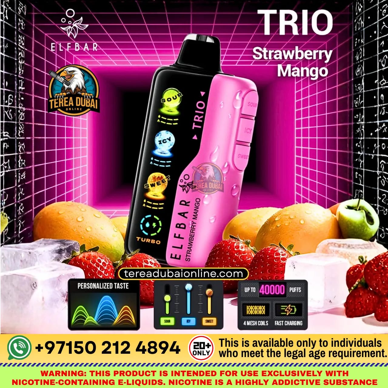 Elf Bar TRIO 40000 Puffs Disposable Vape 50mg Triple Flavor Mode in Dubai UAE