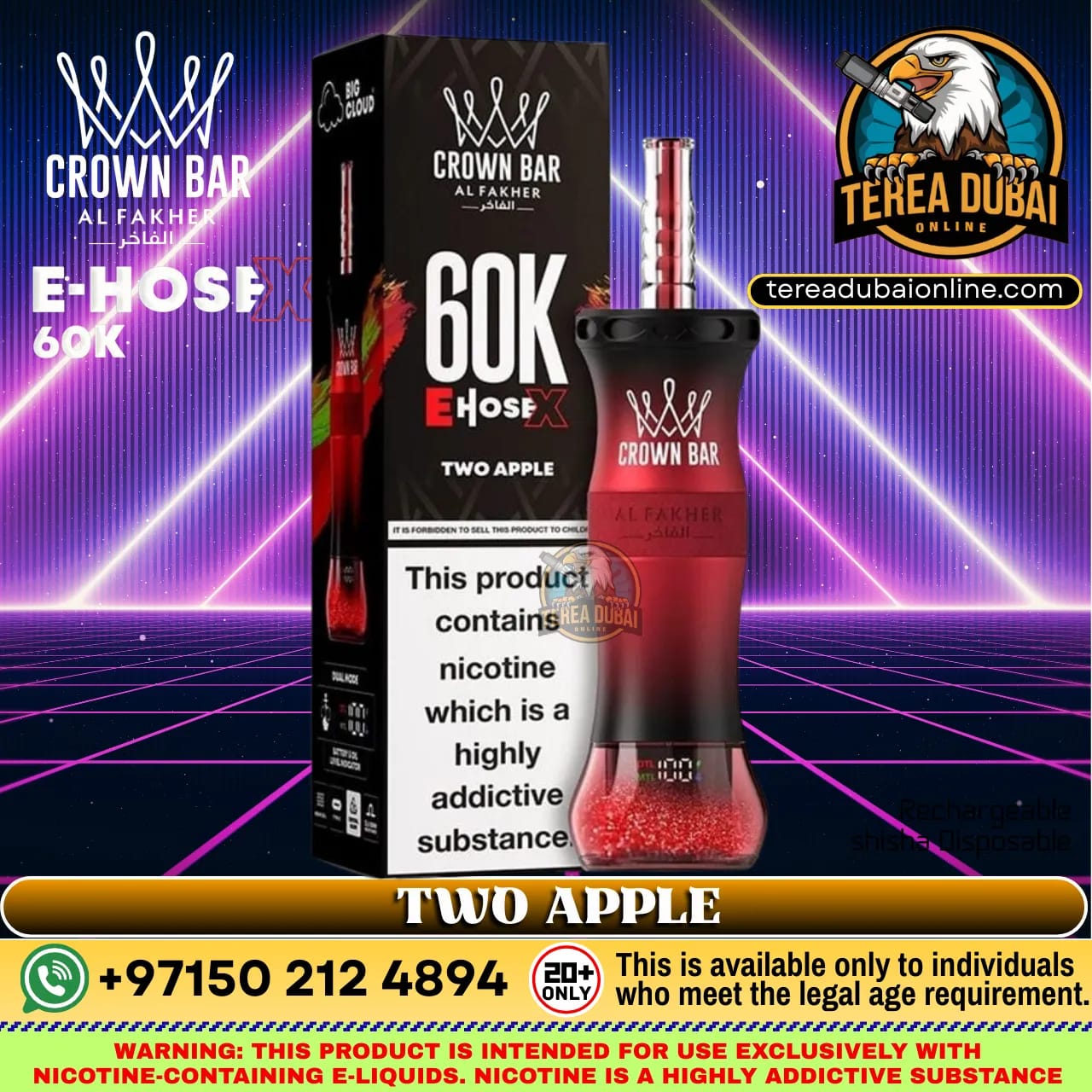 Crown Bar Al Fakher E Hose X 60000 Puffs Disposable Vape in Dubai