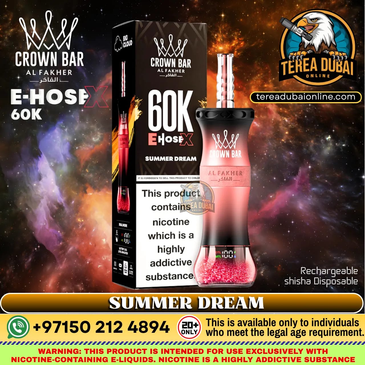 Crown Bar Al Fakher E Hose X 60000 Puffs Disposable Vape in Dubai
