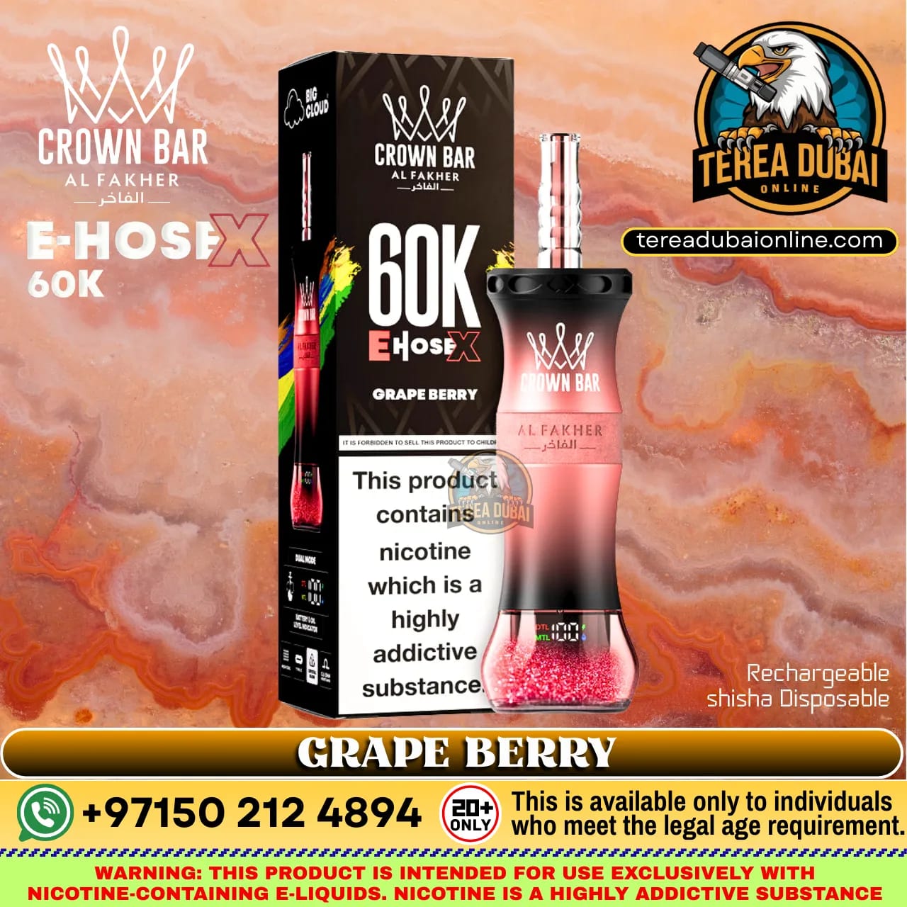 Crown Bar Al Fakher E Hose X 60000 Puffs Disposable Vape in Dubai