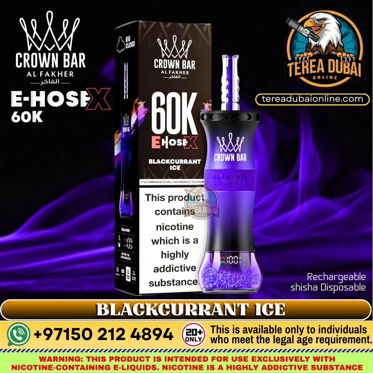 Crown Bar Al Fakher E Hose X 60000 Puffs Disposable Vape in Dubai